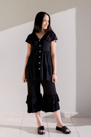 Cloudbound Babydoll Button Top Black