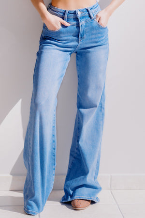 RISEN High Waist Wide Leg Front Yoke Detailed Jeans