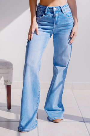 RISEN High Waist Wide Leg Front Yoke Detailed Jeans
