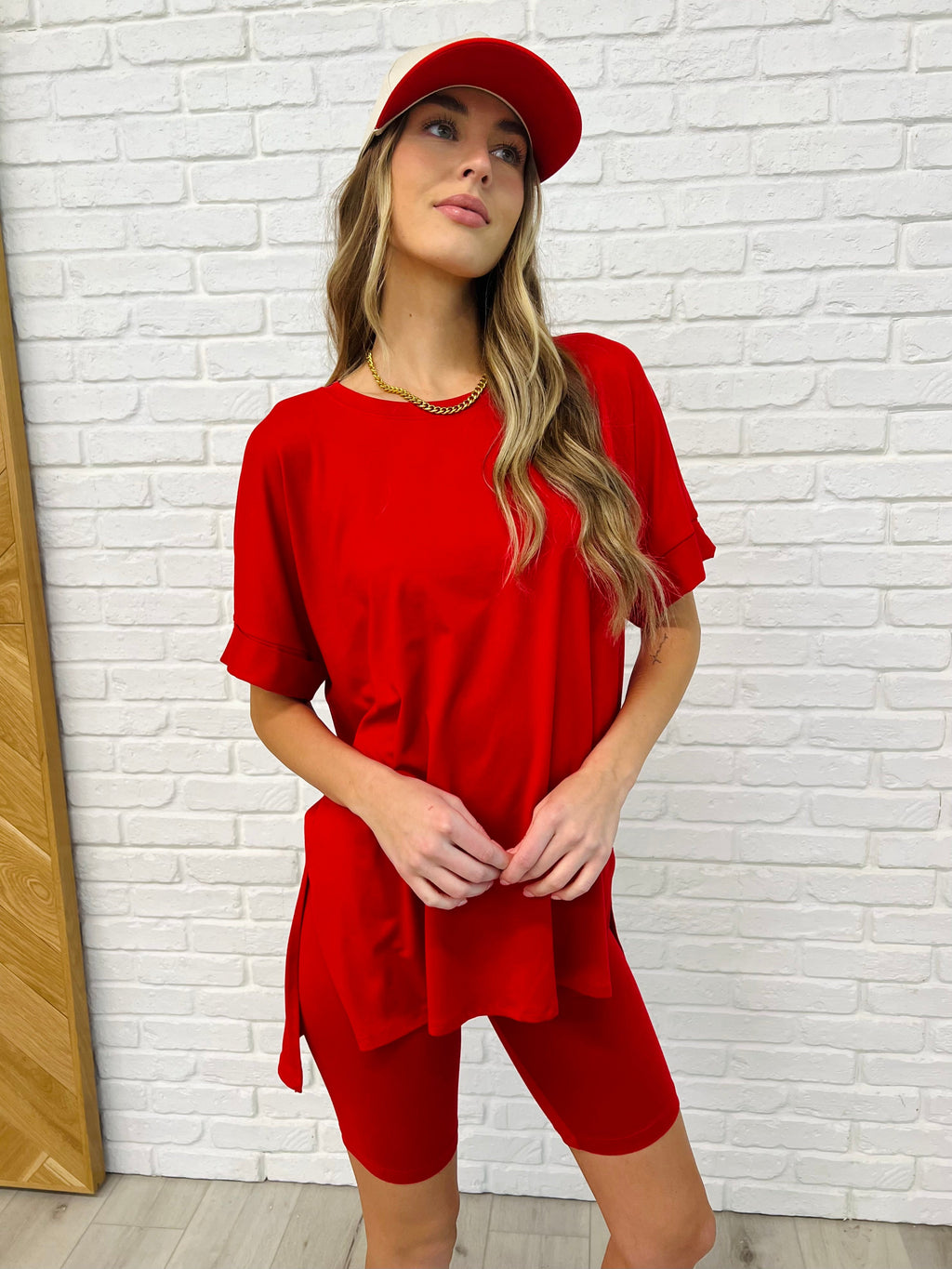 Zenana Comfy Cruising Top and Biker Shorts Set in Ruby