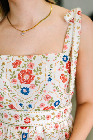 Country Crush Adjustable Strap Dress in Cream and Red
