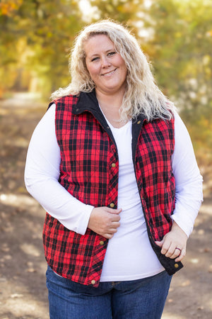 Reversible Vest - Corded Black and Plaid by Michelle Mae