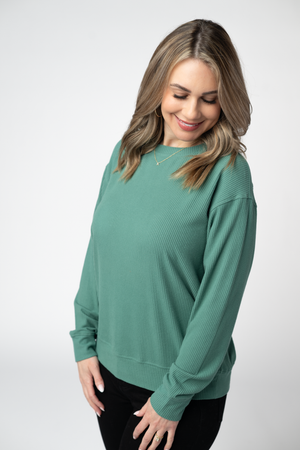 PREBOOK Corrine Ribbed Pullover Top - Fern