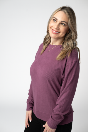 PREBOOK Corrine Ribbed Pullover Top - Plum