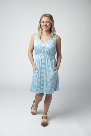 Beverly Button Dress - Aqua Palm by Michelle Mae