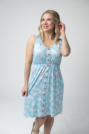 Beverly Button Dress - Aqua Palm by Michelle Mae