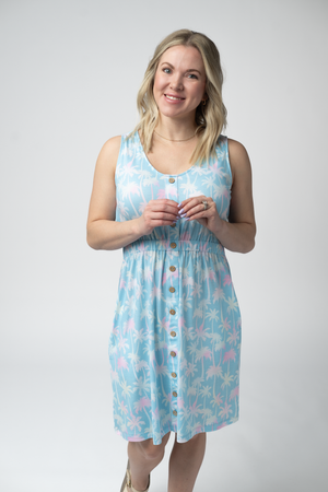 Beverly Button Dress - Aqua Palm by Michelle Mae