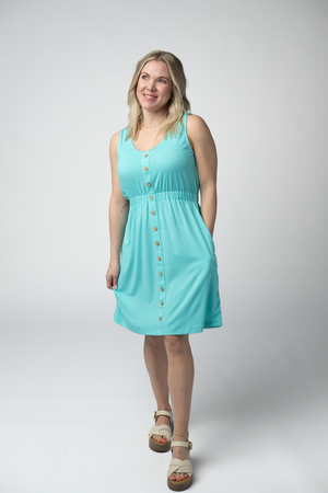 Beverly Button Dress - Aqua by Michelle Mae