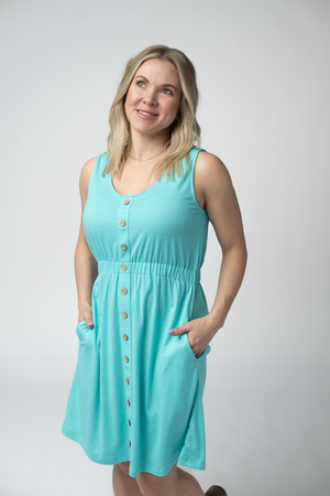 Beverly Button Dress - Aqua by Michelle Mae