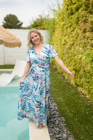 Millie Maxi Dress - Abstract Aqua Breeze by Michelle Mae