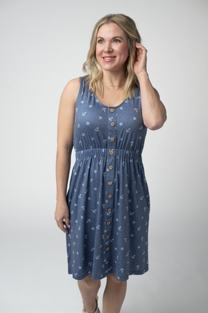 Beverly Button Dress - Nautical Navy by Michelle Mae