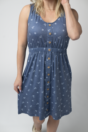 Beverly Button Dress - Nautical Navy by Michelle Mae