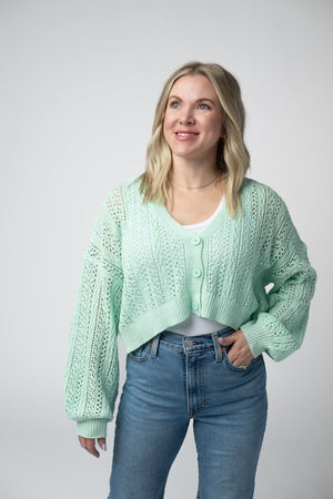 Callie Cropped Cardigan - Mint by Michelle Mae