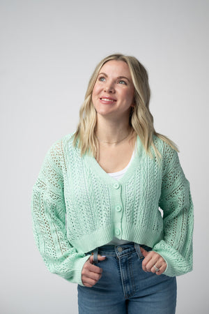 Callie Cropped Cardigan - Mint by Michelle Mae