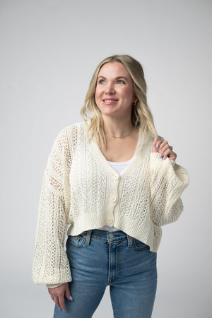 Callie Cropped Cardigan - Ivory by Michelle Mae