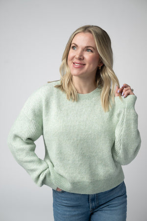 Josie Cozy Crew Sweater - Light Green by Michelle Mae