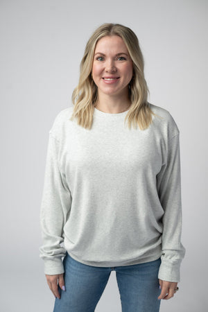 Corrine Ribbed Pullover Top - Light Grey by Michelle Mae