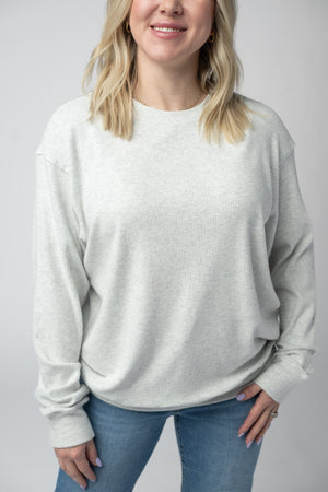 Corrine Ribbed Pullover Top - Light Grey by Michelle Mae