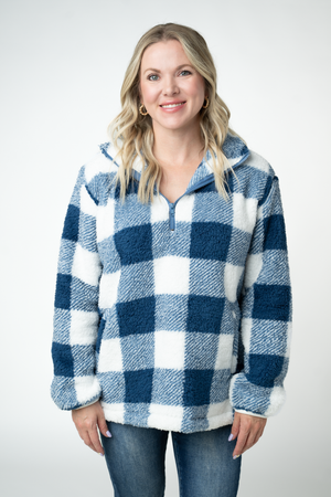 PREBOOK Sherpa Plaid Pullover - Blue