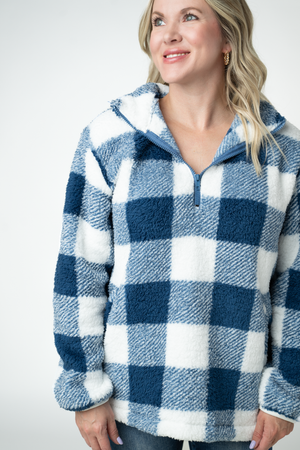 PREBOOK Sherpa Plaid Pullover - Blue