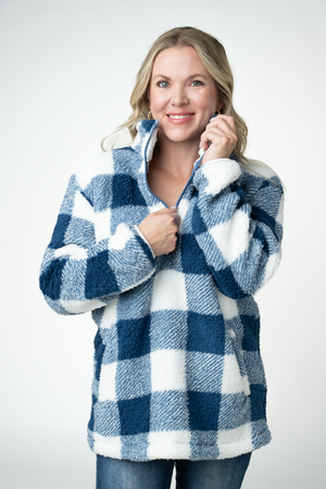 PREBOOK Sherpa Plaid Pullover - Blue