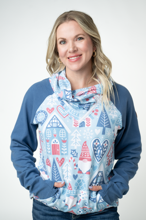 PREBOOK Classic Zoey ZipCowl Sweatshirt - Winter Gnome and Blue