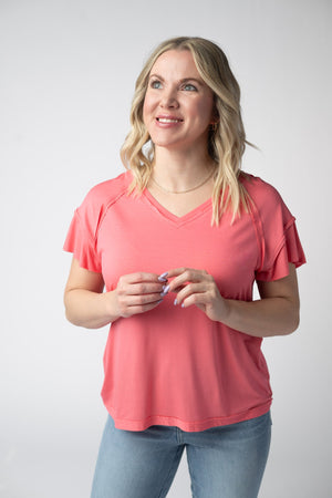 PREBOOK Raelynn V-Neck Top - Sunkissed Coral