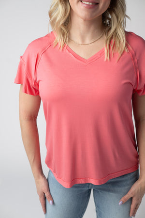 PREBOOK Raelynn V-Neck Top - Sunkissed Coral
