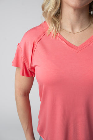 PREBOOK Raelynn V-Neck Top - Sunkissed Coral