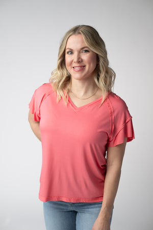 PREBOOK Raelynn V-Neck Top - Sunkissed Coral