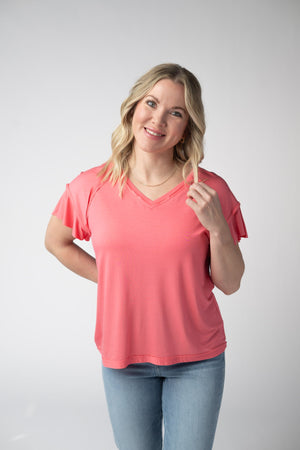 PREBOOK Raelynn V-Neck Top - Sunkissed Coral