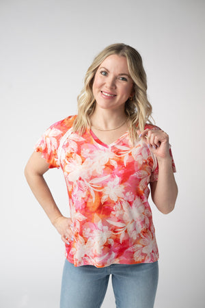 PREBOOK Raelynn V-Neck Top - Sunset Tropical Floral