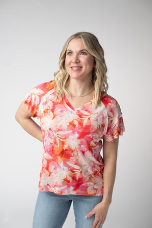 PREBOOK Raelynn V-Neck Top - Sunset Tropical Floral