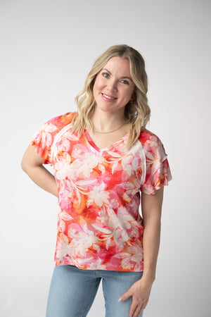 PREBOOK Raelynn V-Neck Top - Sunset Tropical Floral