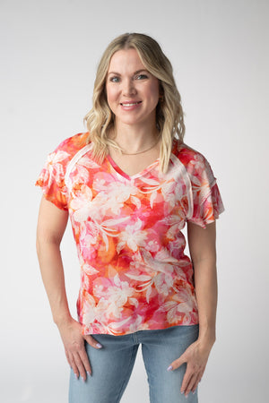 PREBOOK Raelynn V-Neck Top - Sunset Tropical Floral
