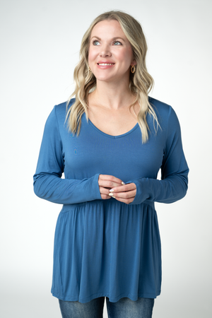 PREBOOK Long Sleeve Sarah Ruffle Top - Winter Blue