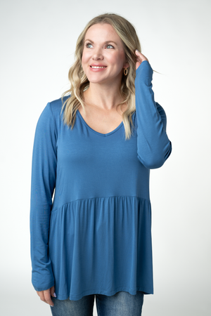 PREBOOK Long Sleeve Sarah Ruffle Top - Winter Blue