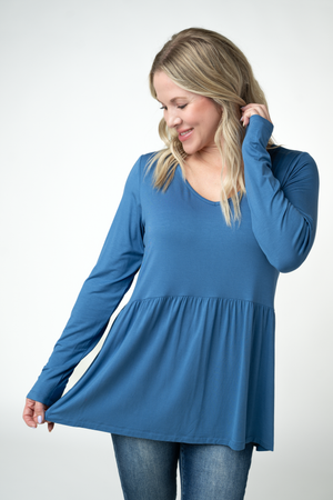 PREBOOK Long Sleeve Sarah Ruffle Top - Winter Blue