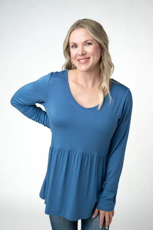 PREBOOK Long Sleeve Sarah Ruffle Top - Winter Blue