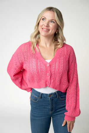 Callie Cropped Cardigan - Pink by Michelle Mae