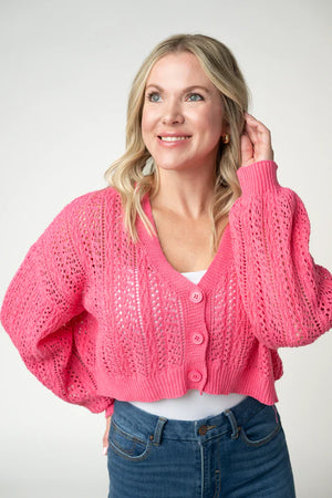 Callie Cropped Cardigan - Pink by Michelle Mae