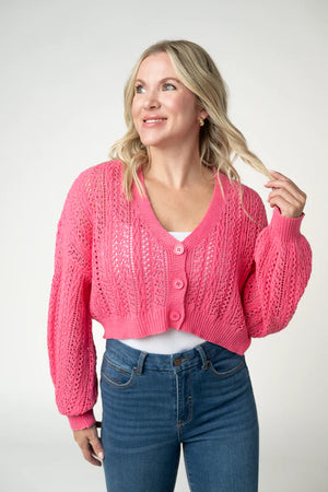 Callie Cropped Cardigan - Pink by Michelle Mae