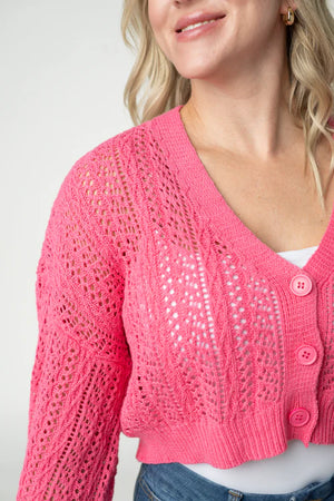 Callie Cropped Cardigan - Pink by Michelle Mae