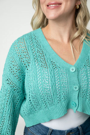 Callie Cropped Cardigan - Aqua by Michelle Mae