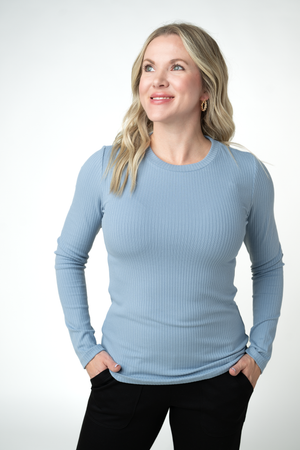 PREBOOK Reese Ribbed Long Sleeve Top - Dusty Blue
