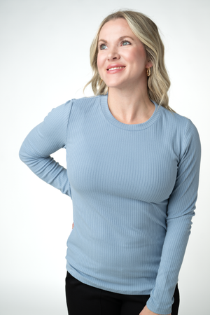 PREBOOK Reese Ribbed Long Sleeve Top - Dusty Blue