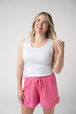 Weslie Waffle Shorts - Pink by Michelle Mae