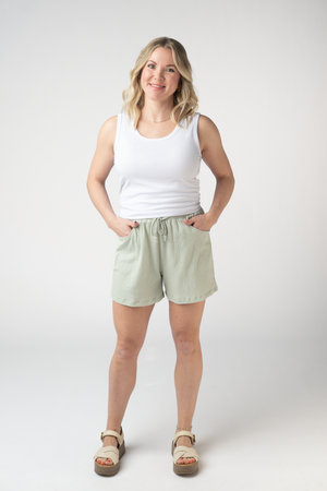 Candice Crinkle Shorts - Light Green by Michelle Mae