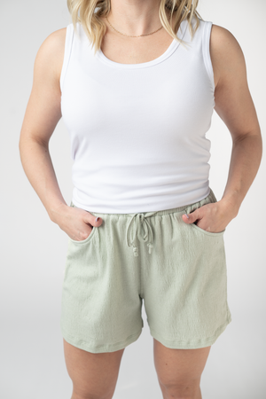 Candice Crinkle Shorts - Light Green by Michelle Mae