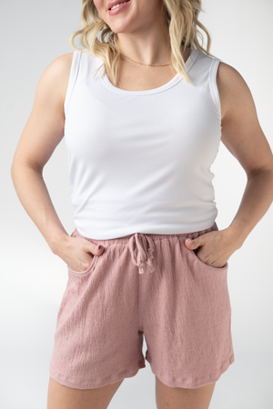 Candice Crinkle Shorts - Dusty Rose by Michelle Mae